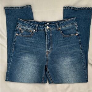 Frye Blue Straight Leg Jeans with Subtle Fading